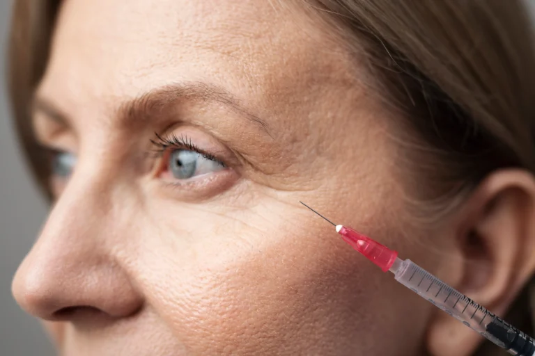 close up woman with hyaluronic acid injection