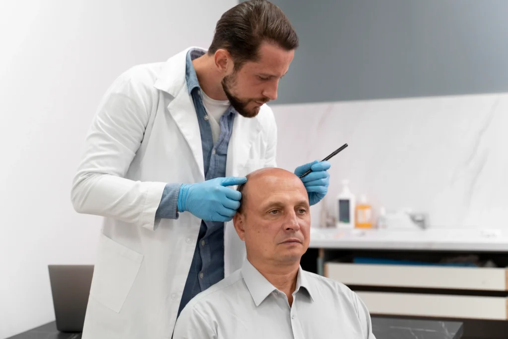 mature man going through follicular unit extraction process 1 1