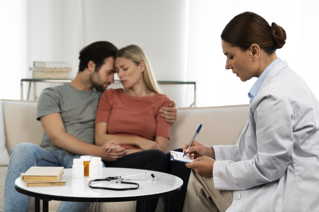 side view doctor taking notes