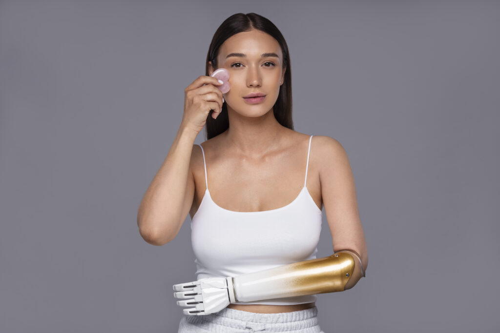 front view young woman with prosthetis