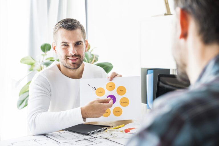 portrait young businessman with graph office