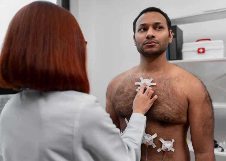 side view doctor checking patient 2