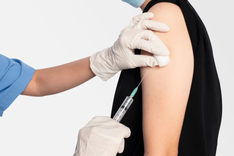 patient having vaccination closeup